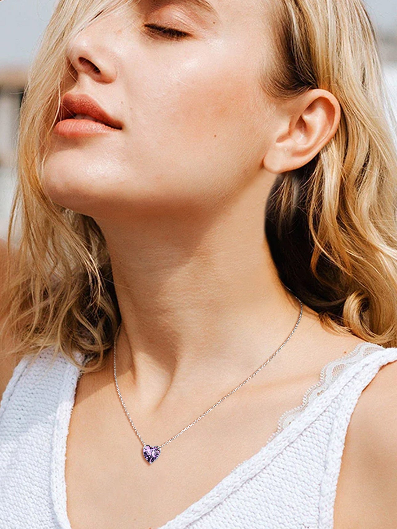 Silver Necklace for Women 925 Sterling Silver Birthstone Love Heart Necklace Birthday Women Gifts