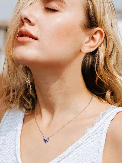 Silver Necklace for Women 925 Sterling Silver Birthstone Love Heart Necklace Birthday Women Gifts
