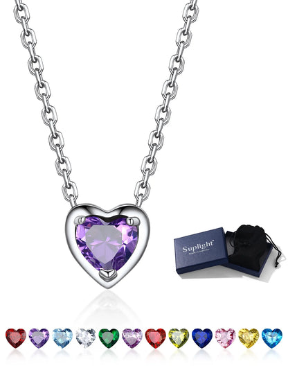 Silver Necklace for Women 925 Sterling Silver Birthstone Love Heart Necklace Birthday Women Gifts