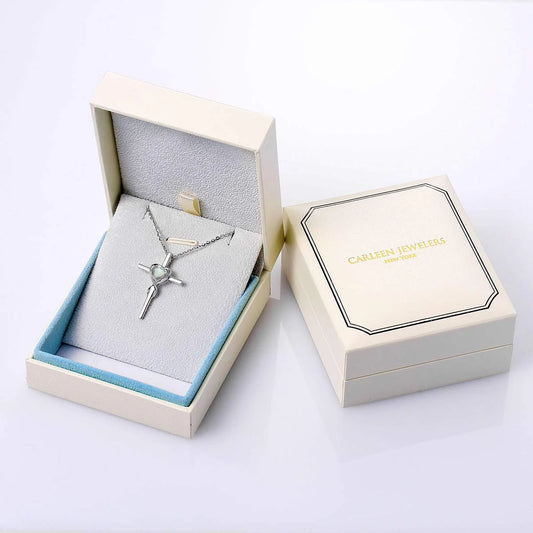 Cross Necklace for Women Sterling Silver Birthstone Created Opal Necklace Infinity Heart Cross Crucifix Pendant October Birthstone Jewelry Valentines Day Gifts Birthday Gifts for Women