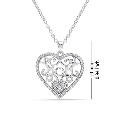 925 Sterling Silver Light-Weight CZ Filigree Heart Pendant Necklace Jewelry Gifts for Women and Teen 18" Inch