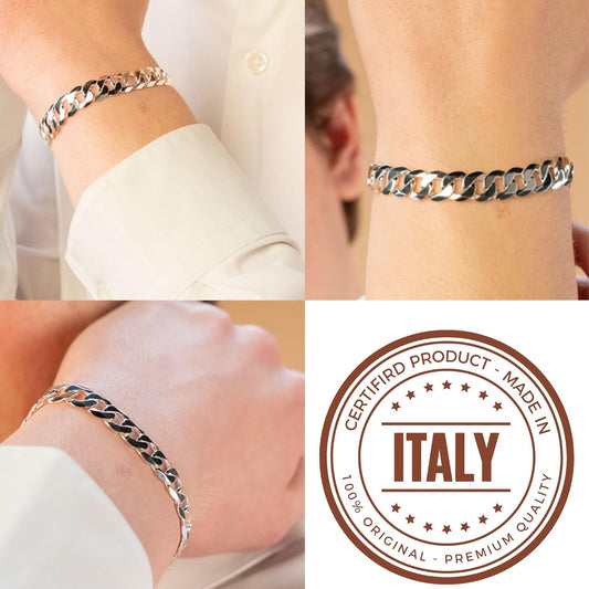 Cuban Link Bracelet, Extra Shiny, 12Mm, 925 Sterling Silver, Italian Diamond-Cut Bracelet for Men, 7.5-9 Inch, Pulseras Para Hombres, Gift Box Included